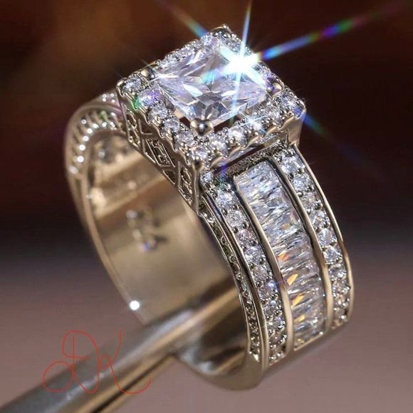 - 925 WEDDING RING BRIDAL RING ENGAGMENT RING - Picture 1 of 11